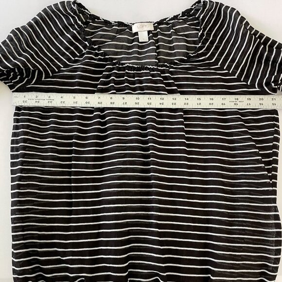 Ann Taylor Loft Blouse Size M Black White Striped 3/4 Sleeve Elastic Waist Top - Picture 8 of 12